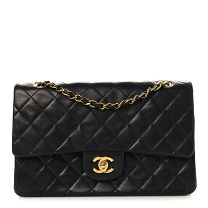 Lambskin Quilted Medium Double Flap Black