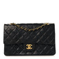 Lambskin Quilted Medium Double Flap Black
