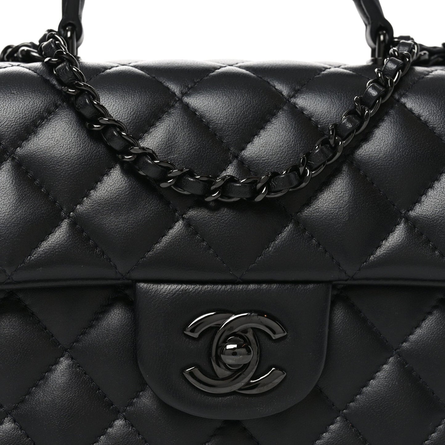 Lambskin Quilted Mini Top Handle Rectangular Flap So Black
