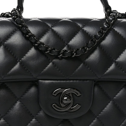 Lambskin Quilted Mini Top Handle Rectangular Flap So Black