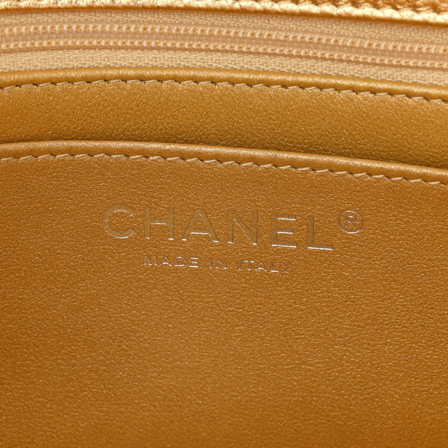 Metallic Caviar Quilted Top Handle East West Flap Gold