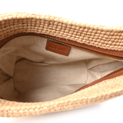 Calfskin Raffia Slit Pochette Bag Natural Tan