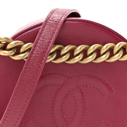 Glazed Calfskin Round As Earth Evening Bag Rouge