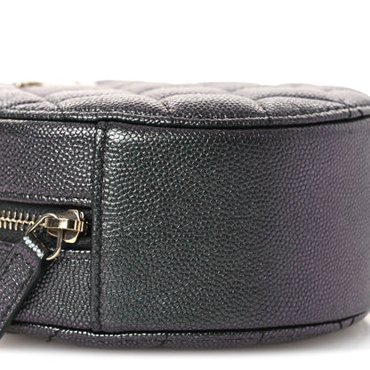 Iridescent Caviar Quilted Round Clutch With Chain Black