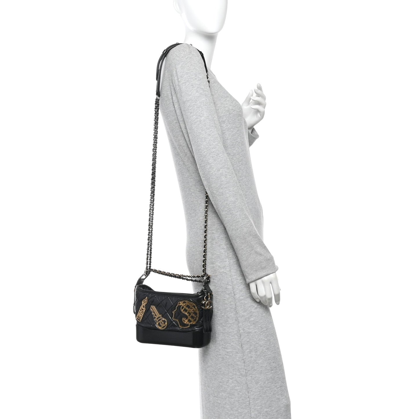 Aged Calfskin Quilted Charms Small Gabrielle Hobo Black
