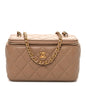 Lambskin Quilted Pearl Crush Small Vanity Case With Chain Beige