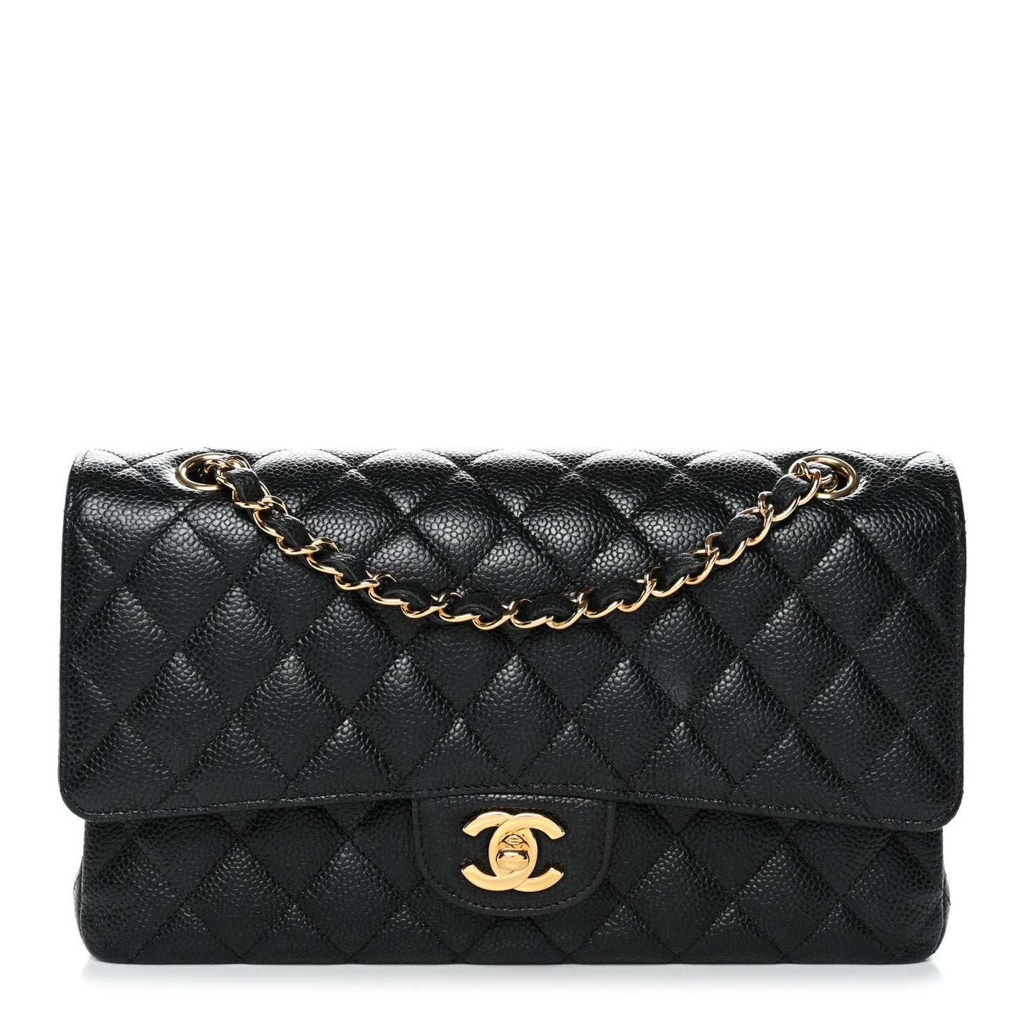 Caviar Quilted Medium Double Flap Black