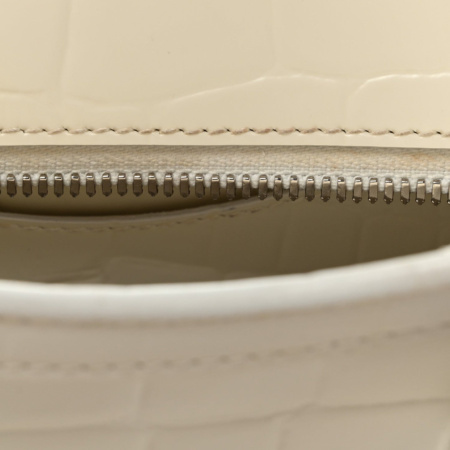 Semi Shiny Calfskin Crocodile Embossed Neo Classic Silver Hardware Nano City Crossbody White