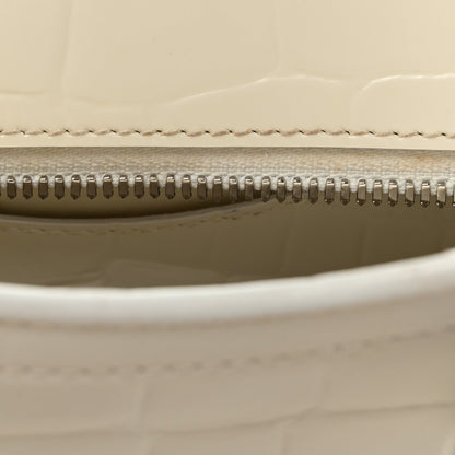 Semi Shiny Calfskin Crocodile Embossed Neo Classic Silver Hardware Nano City Crossbody White