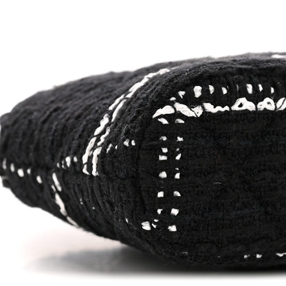 Tweed Quilted Mini Clutch With Chain Black White