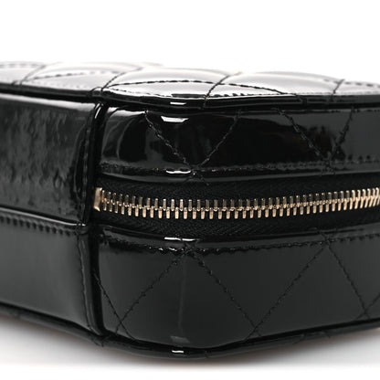 Patent Quilted Top Handle Mini Vanity Case Black