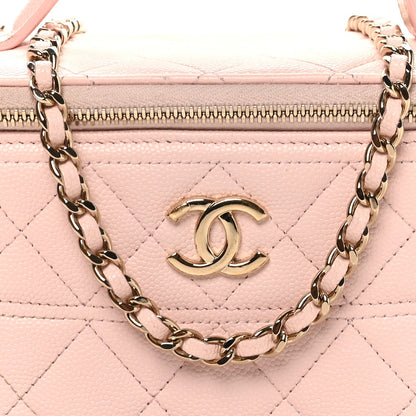 Caviar Quilted Top Handle Vanity With Chain Light Pink