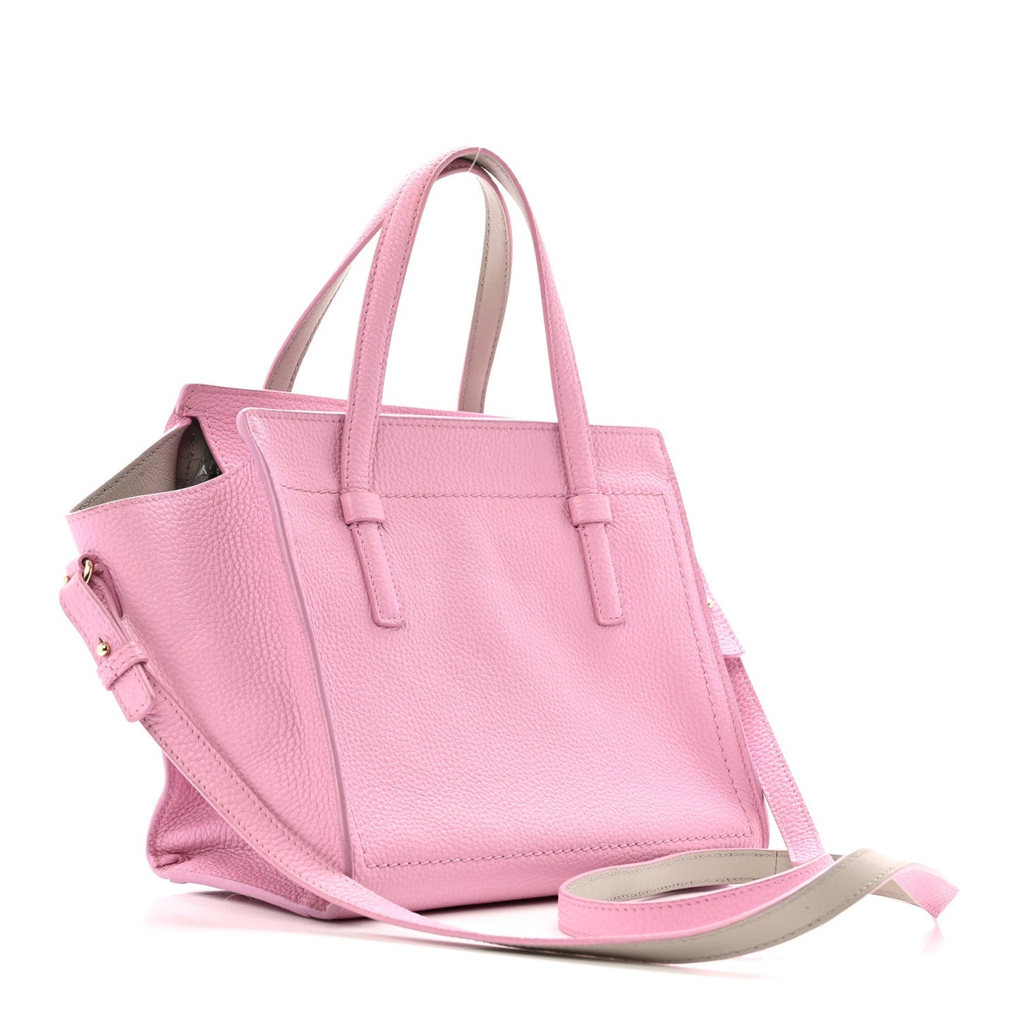 Grained Calfskin Double Handle Small Amy Tote Pink