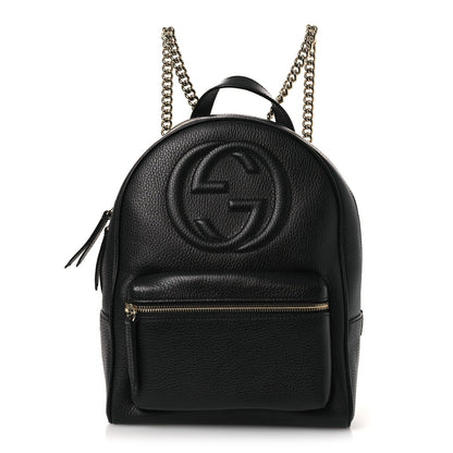 Pebbled Calfskin Soho Chain Backpack Black
