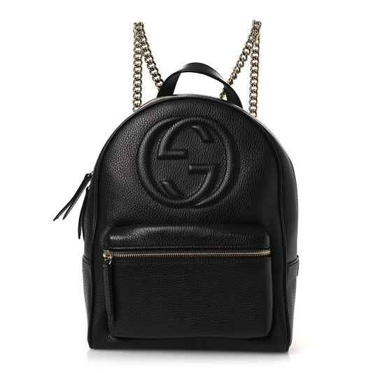 Pebbled Calfskin Soho Chain Backpack Black