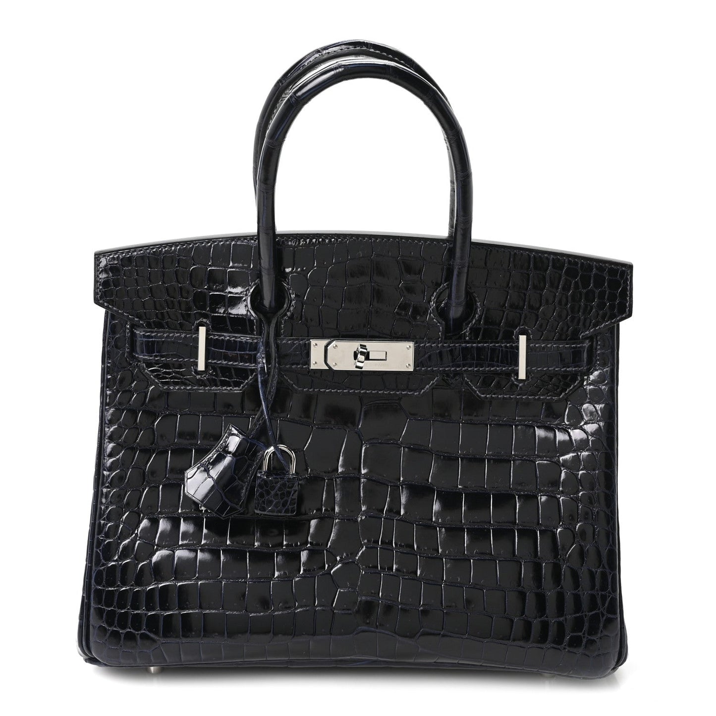 Shiny Porosus Crocodile Birkin 30 Bleu Marine