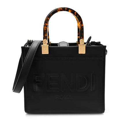 Vitello King Plexiglass Logo Embossed Small Fendi Sunshine Shopper Tote Black
