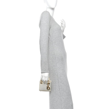 Iridescent Ostrich Micro Lady Dior Latte