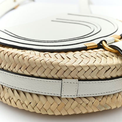Raffia Calfskin Marcie Basket Small Marcie Round Crossbody Bag White