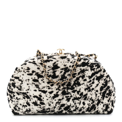 Lambskin Pony Hair Printed Clutch With Chain Black White