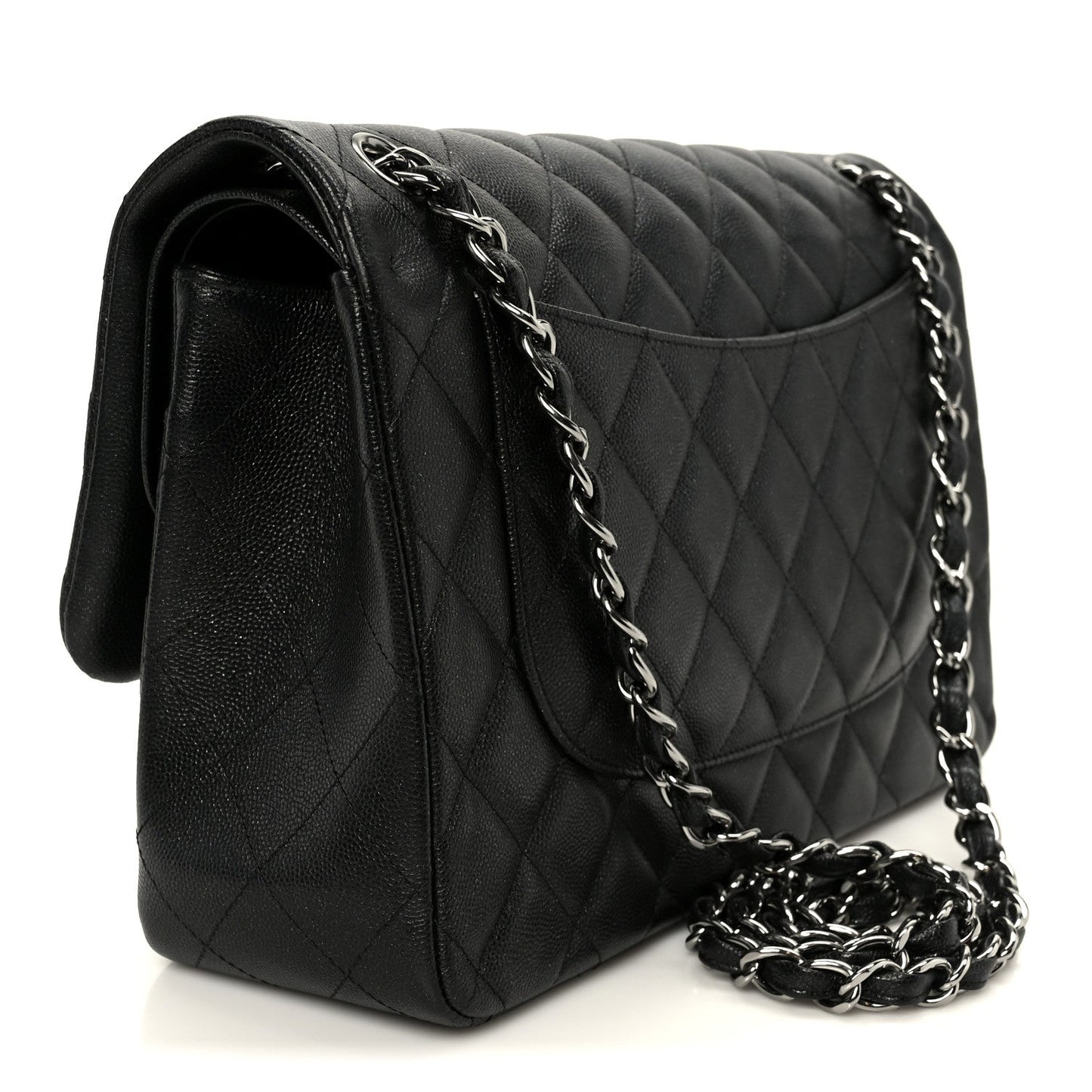 Iridescent Caviar Quilted Jumbo Double Flap Black