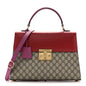 GG Supreme Monogram Calfskin Medium Padlock Top Handle Bag Beige Hibiscus Red New Rosette