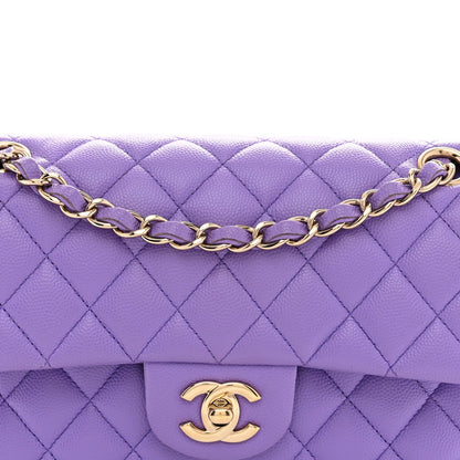 Caviar Quilted Small Double Flap Purple