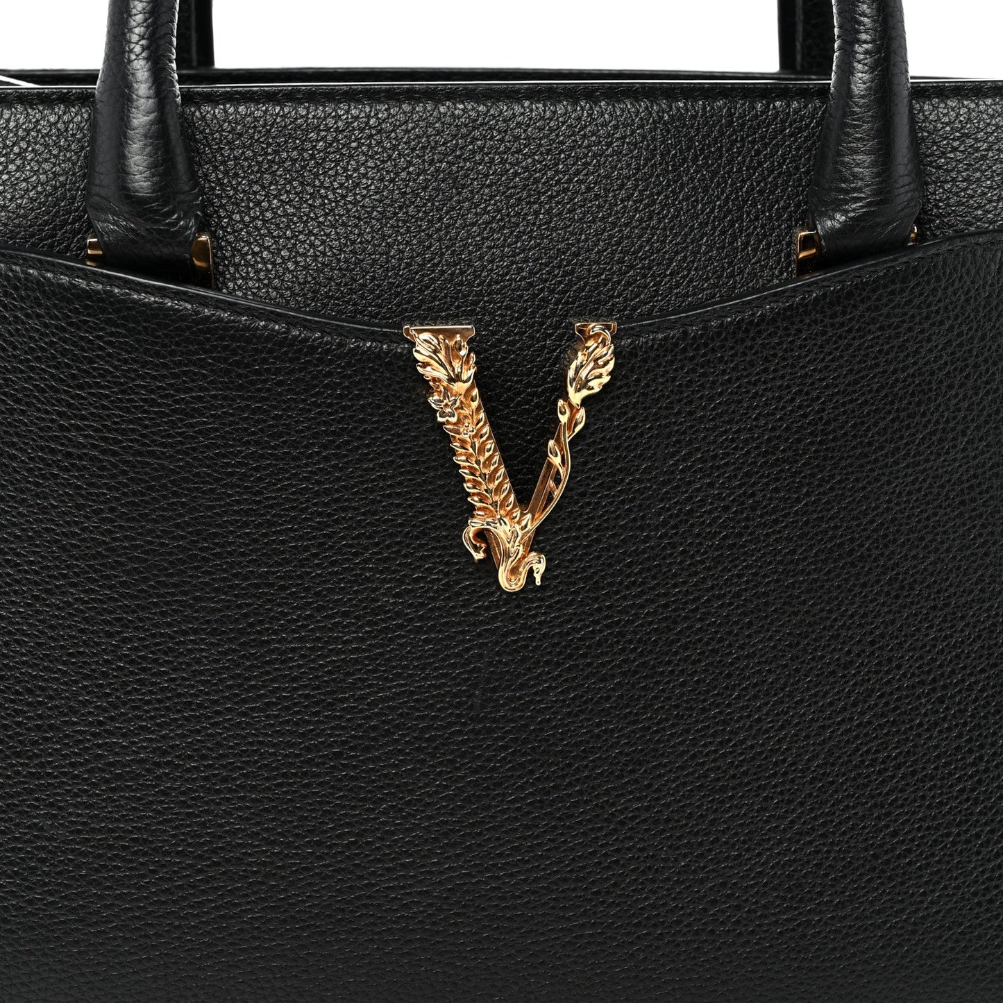 Grainy Calfskin Virtus Top Handle Tote Black