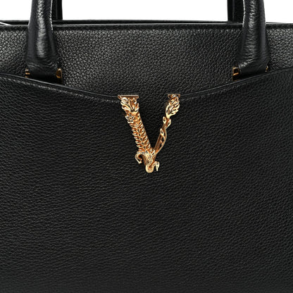 Grainy Calfskin Virtus Top Handle Tote Black