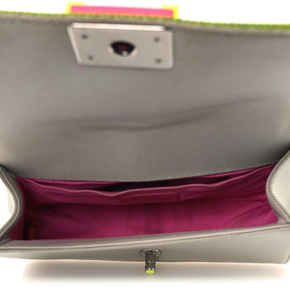 Canvas Quilted Medium Fluo Boy Flap Dark Grey Fuchsia Green