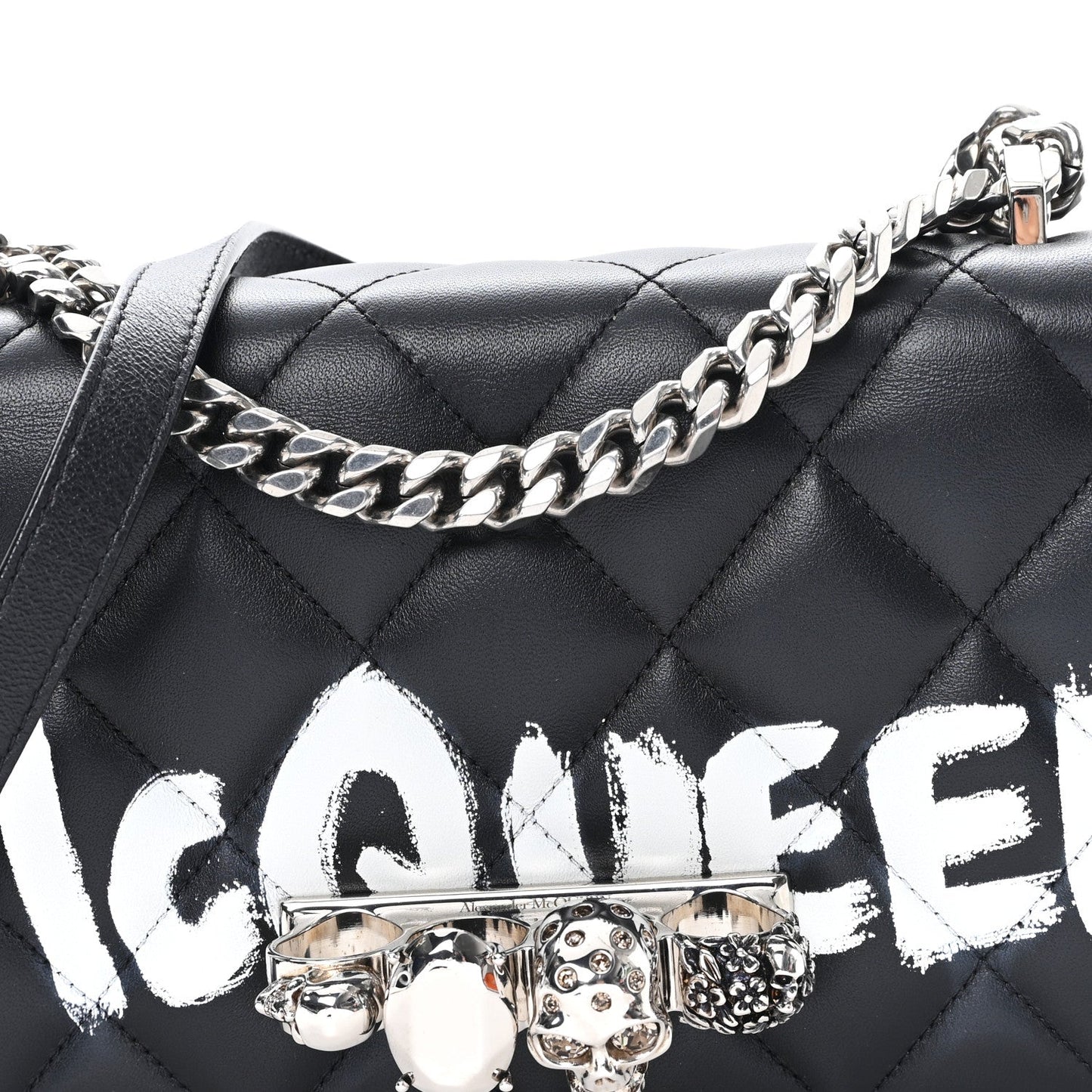 Calfskin Quilted Graffiti Knuckle Shoulder Bag Black