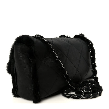 Shearling Quilted Medium Single Flap Black