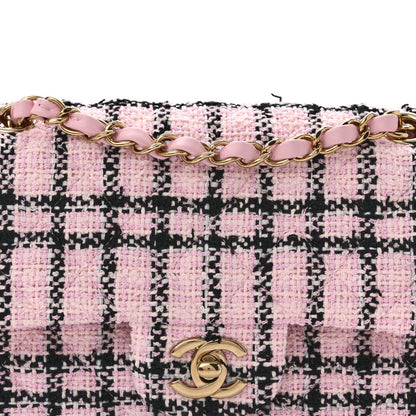 Tweed Quilted Small Double Flap Pink Black