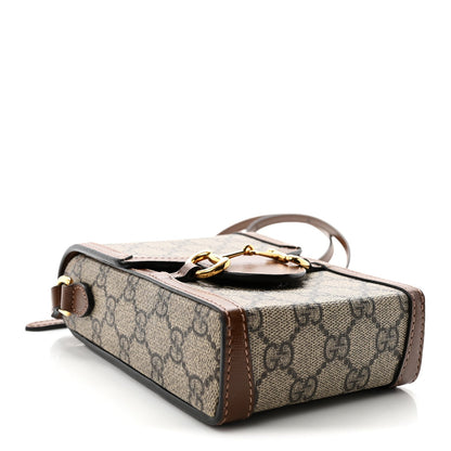 GG Supreme Monogram Mini Horsebit 1955 Crossbody Bag Beige Brown Sugar