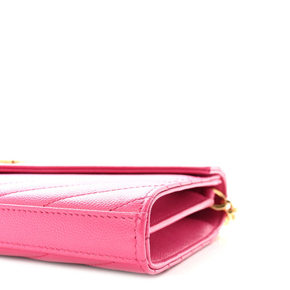 Grain De Poudre Matelasse Chevron Monogram Chain Wallet Lipstick Fuchsia