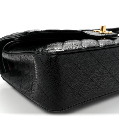 Caviar Quilted Medium Double Flap Black
