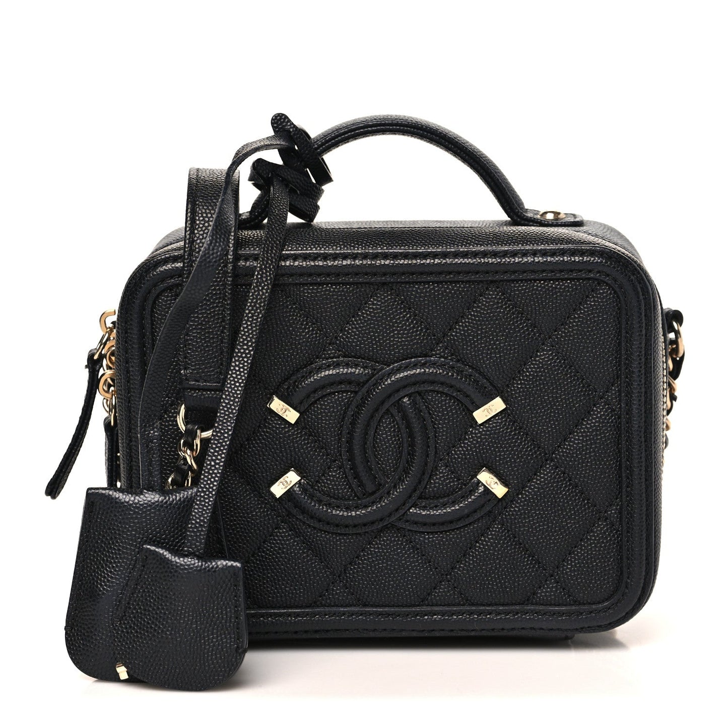 Caviar Quilted Small CC Filigree Vanity Case Black