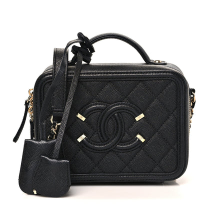 Caviar Quilted Small CC Filigree Vanity Case Black