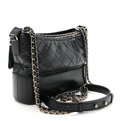 Aged Calfskin Quilted New Medium Gabrielle Hobo Black