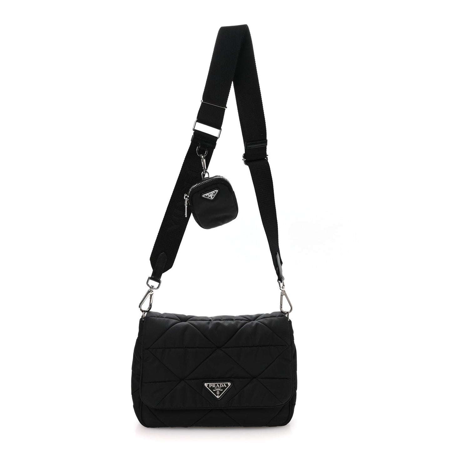 Re-Nylon Quilted Padded Flap Shoulder Bag Black