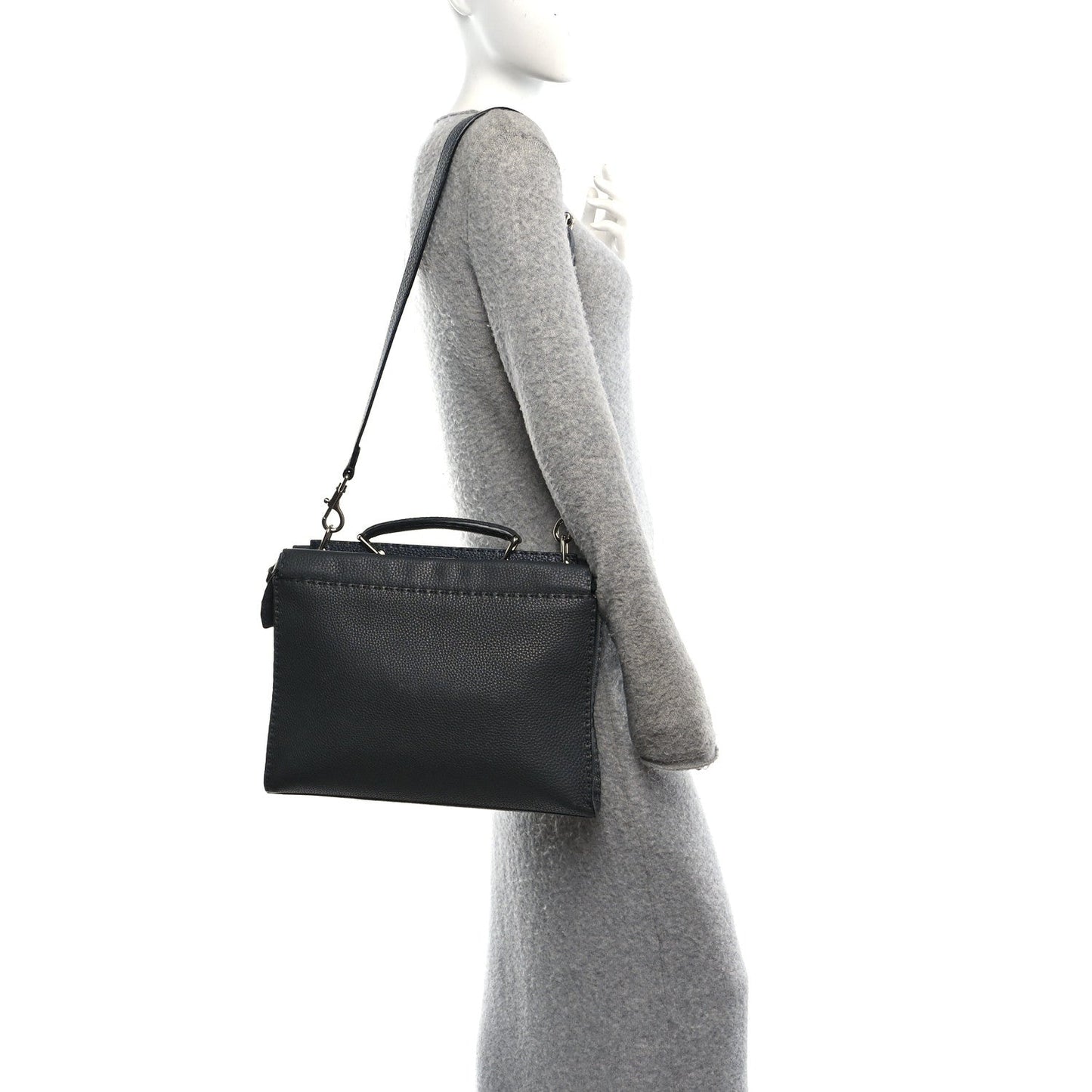 Vitello Grace FF 1974 Embossed Large Peekaboo Iconic Fit Satchel Anthracite