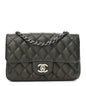Metallic Caviar Quilted Mini Rectangular Flap Dark Grey