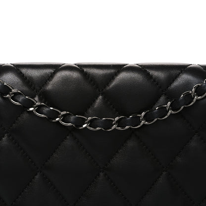 Lambskin Quilted Jumbo 3 Flap Black