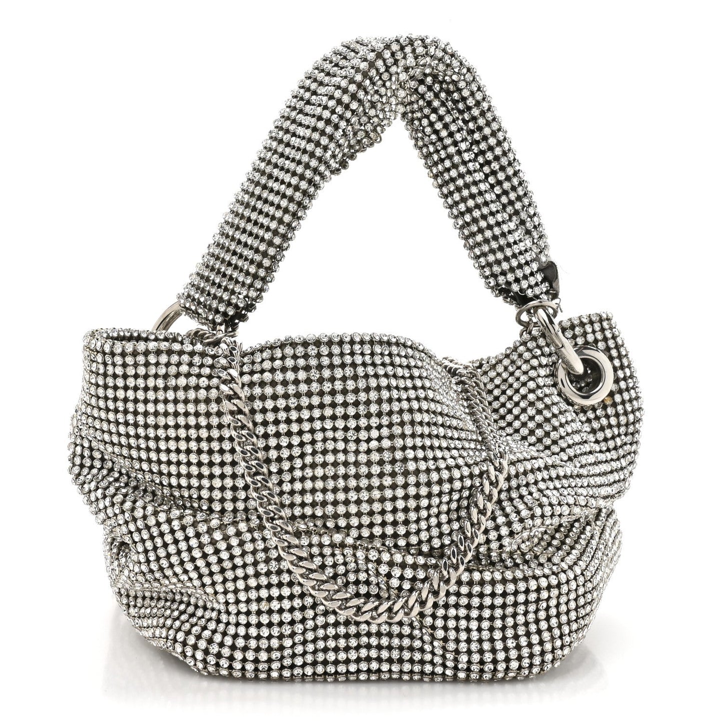 Satin Crystal Embellished Bonny Shoulder Bag Silver