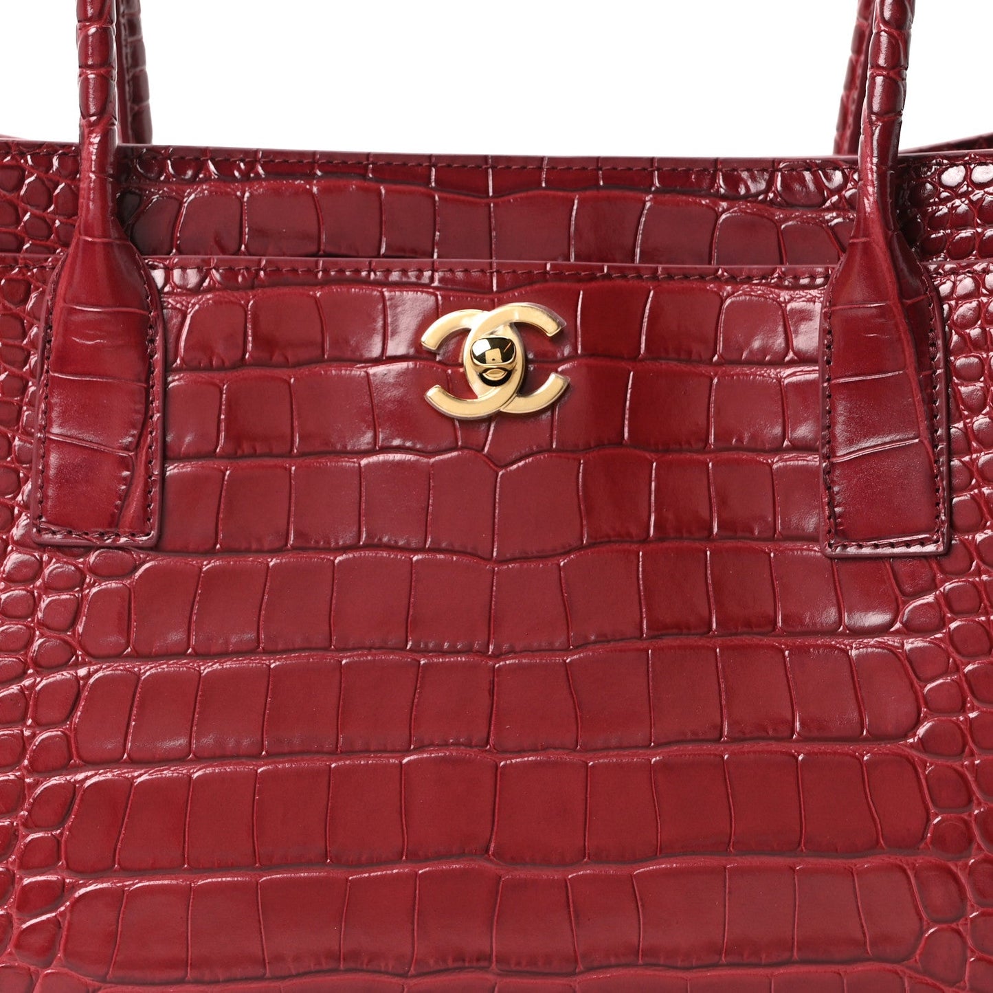 Calfskin Crocodile Embossed Archetype Small Shopping Tote Burgundy