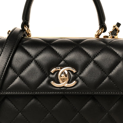 Lambskin Quilted Mini Trendy CC Dual Handle Flap Bag Black
