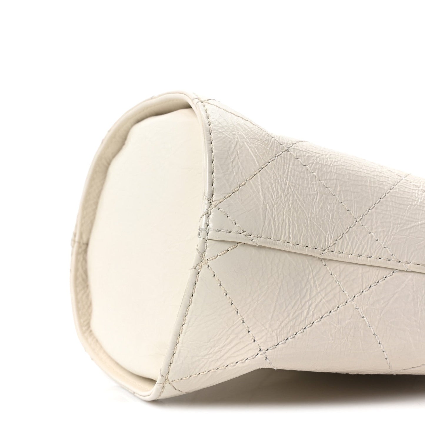 Crumpled Calfskin Bucket Bag White