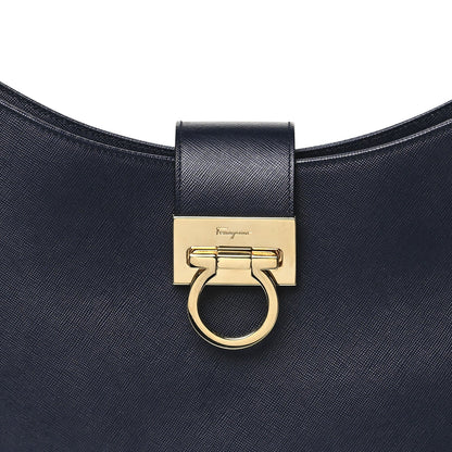 Hammered Calfskin Trifolio Shoulder Bag Navy