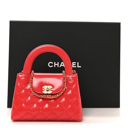 Shiny Aged Calfskin Quilted Nano Kelly Shopper Dark Red