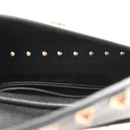 Grainy Calfskin Rockstud Crossbody Pouch Black
